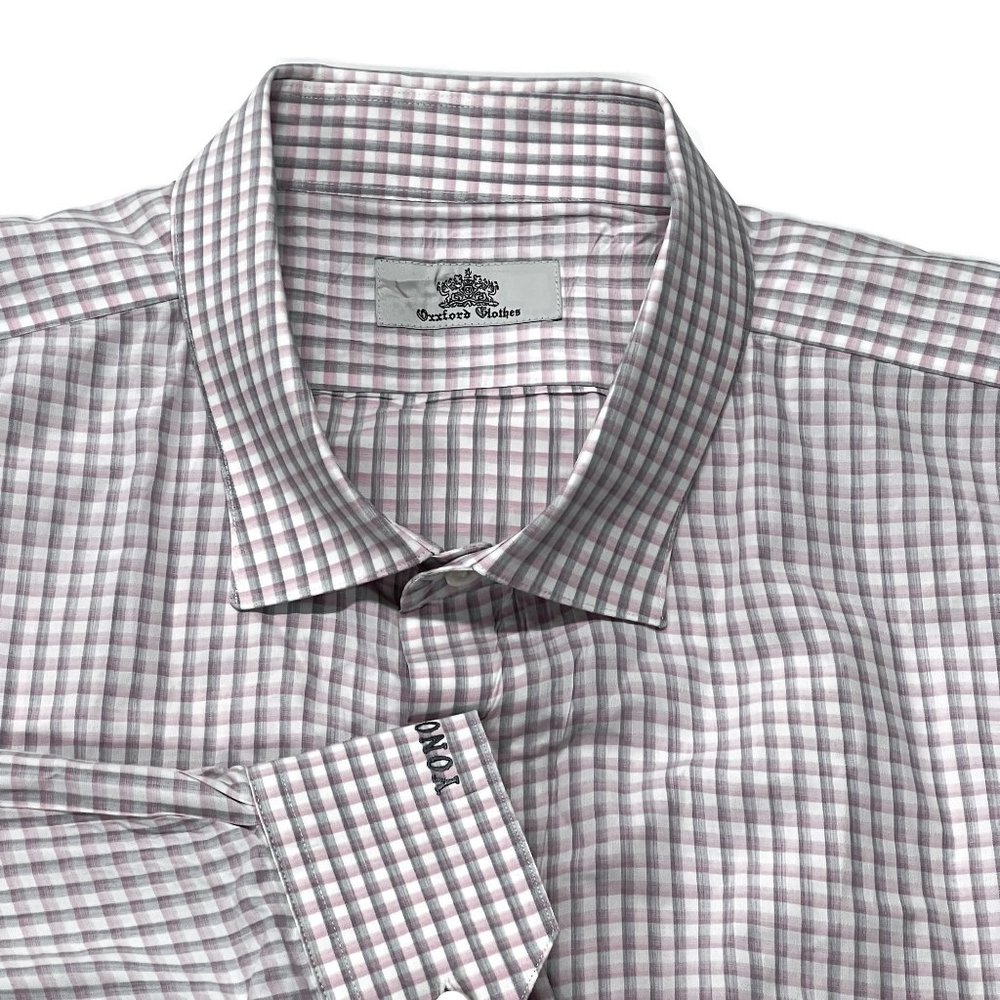 Oxxford Clothes Spread Collar Cotton Dress Shirt Mens 20.5 - 37 Tall‎ Plaid
